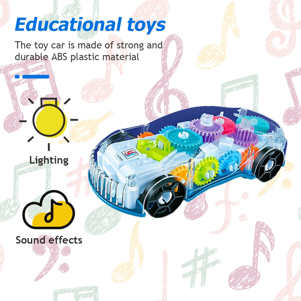 Luminous Flashing Toy Transparent Light LED Music Mechanical Gear Car for Kids - Picture 7 of 8