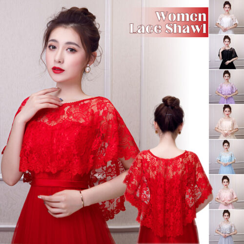  Women Ladies Elegant Lace Shrug Shawl Cape Crop Bolero for Evening Dress - Afbeelding 1 van 31