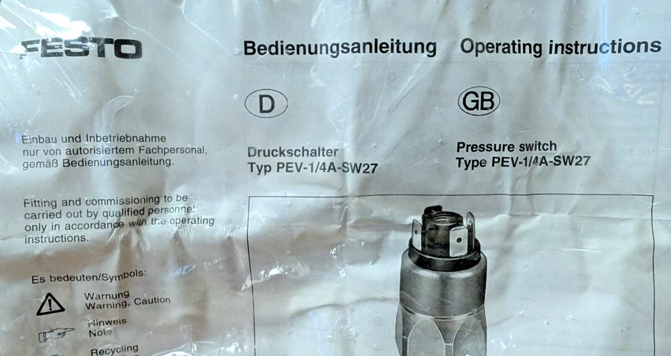 Festo PEV-1/4A-SW27 159 259 ~ Interruptor de pressão, pneumático, ar comprimido 1-10bar - Imagem 3 de 4