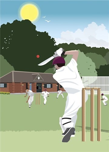 Cricket Club - Fine Art Blank Greeting / Birthday Card - Sport Match Men Wicket