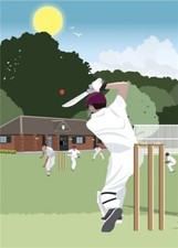 Cricket Club - Fine Art Blank Greeting / Birthday Card - Sport Match Men Wicket