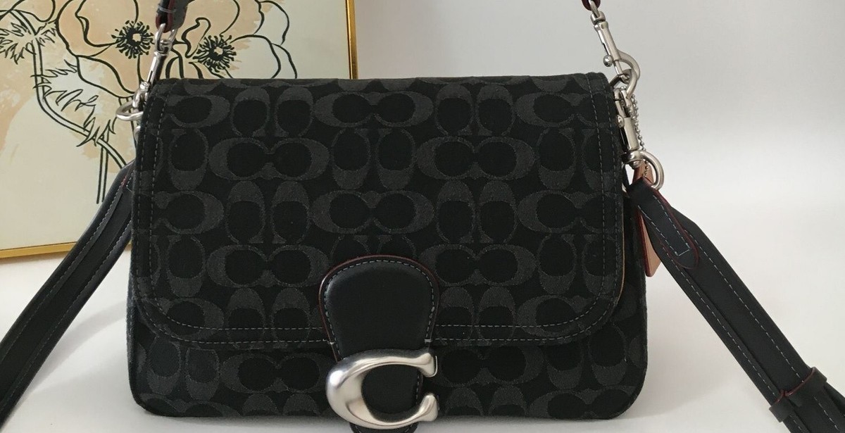 COACH CG094 Black Soft Tabby shoulder bag signature denim