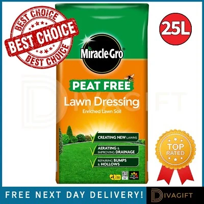 LAWN TURF DRESSING ENRICHED LAWN TOP SOIL COMPOST 25L NEW MIRACLE GRO PEAT FREE