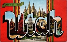 LARGE LETTER Vintage Postcard Greetings From Utah~KB6
