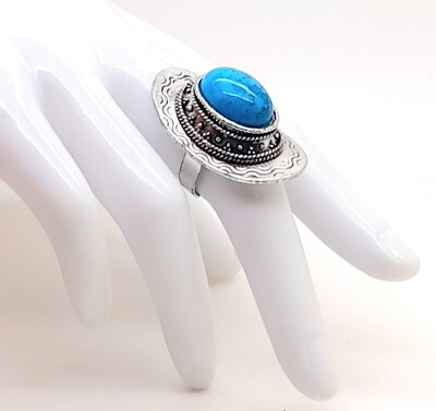 R001 Vintage retro ethnic chunky Turquoise oval shape Adjustable