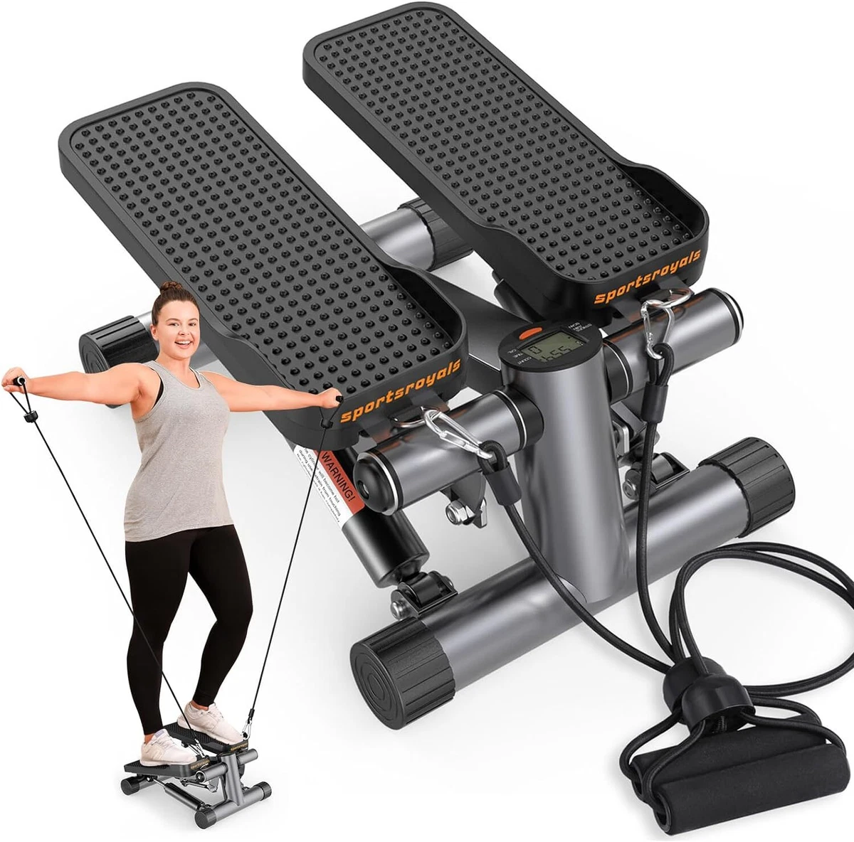 Sportsroyals Stair Stepper for Exercise, Mini Steppers with Resistance Grey