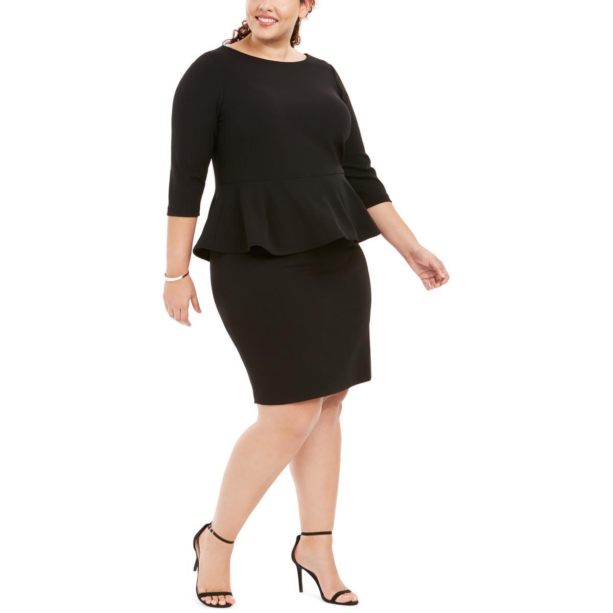 Женское черное платье-футляр с баской Calvin Klein Plus 16W BHFO 4741