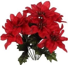 Pack of 4 7-stem Red Poinsettia Bushes with Glittered Accents,13-14"