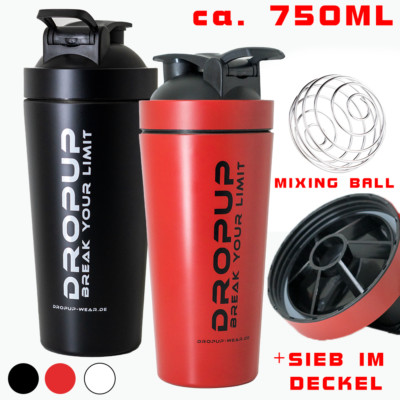 Edelstahl Shaker Proteinshaker ca. 750ml mit Mixball und Sieb