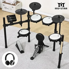 Electric Drum Set Mesh Pads Dual Zone Snare,450 Sound,USB MIDI,2 Pedal,Headphone