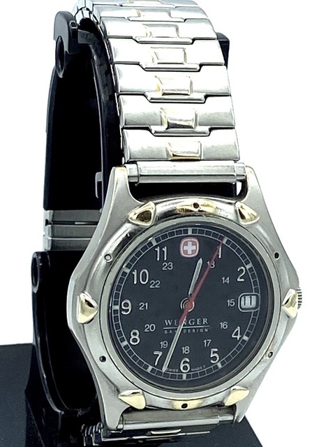 Men s Wenger SAK Design 100 M Swiss Army Date Watch Battery Good Time 