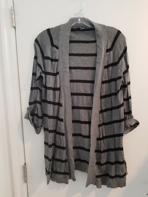 NEW EXPRESS Cardigan Long Sleeve Blouse Shirt Gray White Striped Sweater Top M