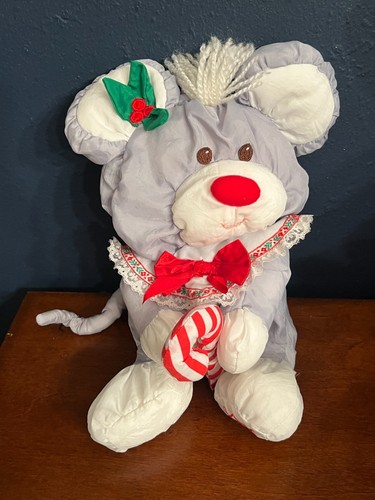 Fisher Price Puffalumps Christmas Mouse 1987 Plush #8016 11" Vtg candy cane EUC