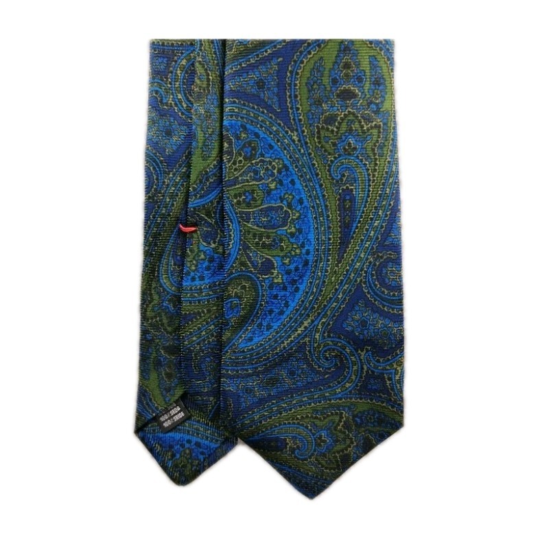 Isaia Napoli Seven  Fold Blue/ Green Paisley Mens Silk Tie Made In France