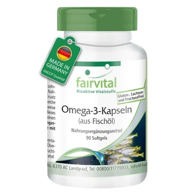 Omega-3-Kapseln aus 500mg Fischöl 90 Softgels, Herz Blutfette Nerven | fairvital - Bild 1 von 4