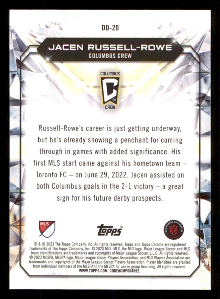 2023 Topps Chrome MLS Derby Diamonds #DD20 Jacen Russell-Rowe - Image 2 of 2