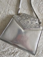 Vintage 80s 90s Silver Rush Hour Purse Cross Body Shoulder Bag Metallic Romantic