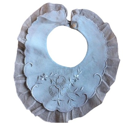 Antique Sky Blue PALE BLUE EMBROIDERED BABY BIB 19th embroidered bib