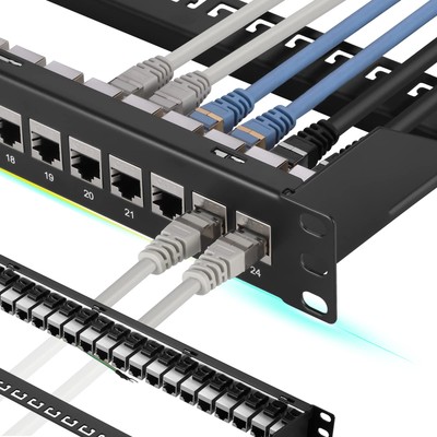 Patch Panel 24 Port Cat7 with Inline Keystone 10G Support, Coupler Patch Pane...