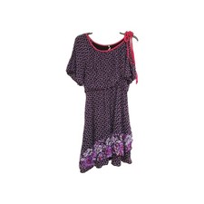 Free People Womens Black Purple Floral Single Shoulder Asymmetrical Dress Sz M