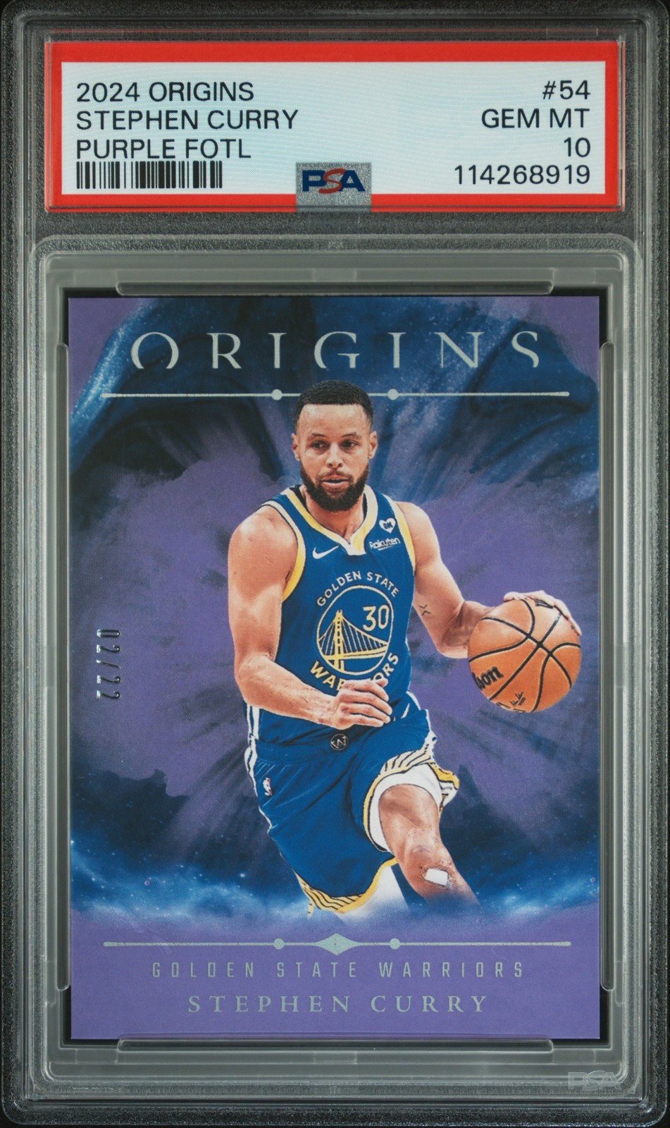 2024 PANINI ORIGINS PURPLE FOTL #54 STEPHEN CURRY 2/22 PSA 10