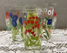 VINTAGE BOSCUL PEANUT BUTTER GLASSES 5" TUMBLERS  ( LOT OF 6) EXCELLENT