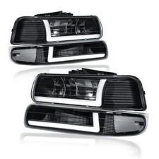 LED DRL Headlights Assembly fit 1999-2002 Black Housing  Clear Reflector DRL 