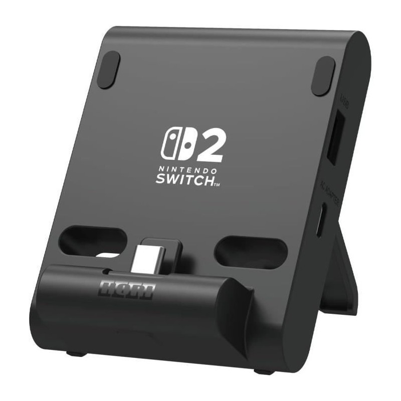 PlayStand HORI Switch 2 pour recharger la console en mode sur table sans bloquer le câble
