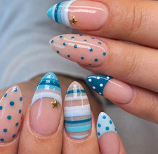 Blue and teal striped and Polka Dot press on ...