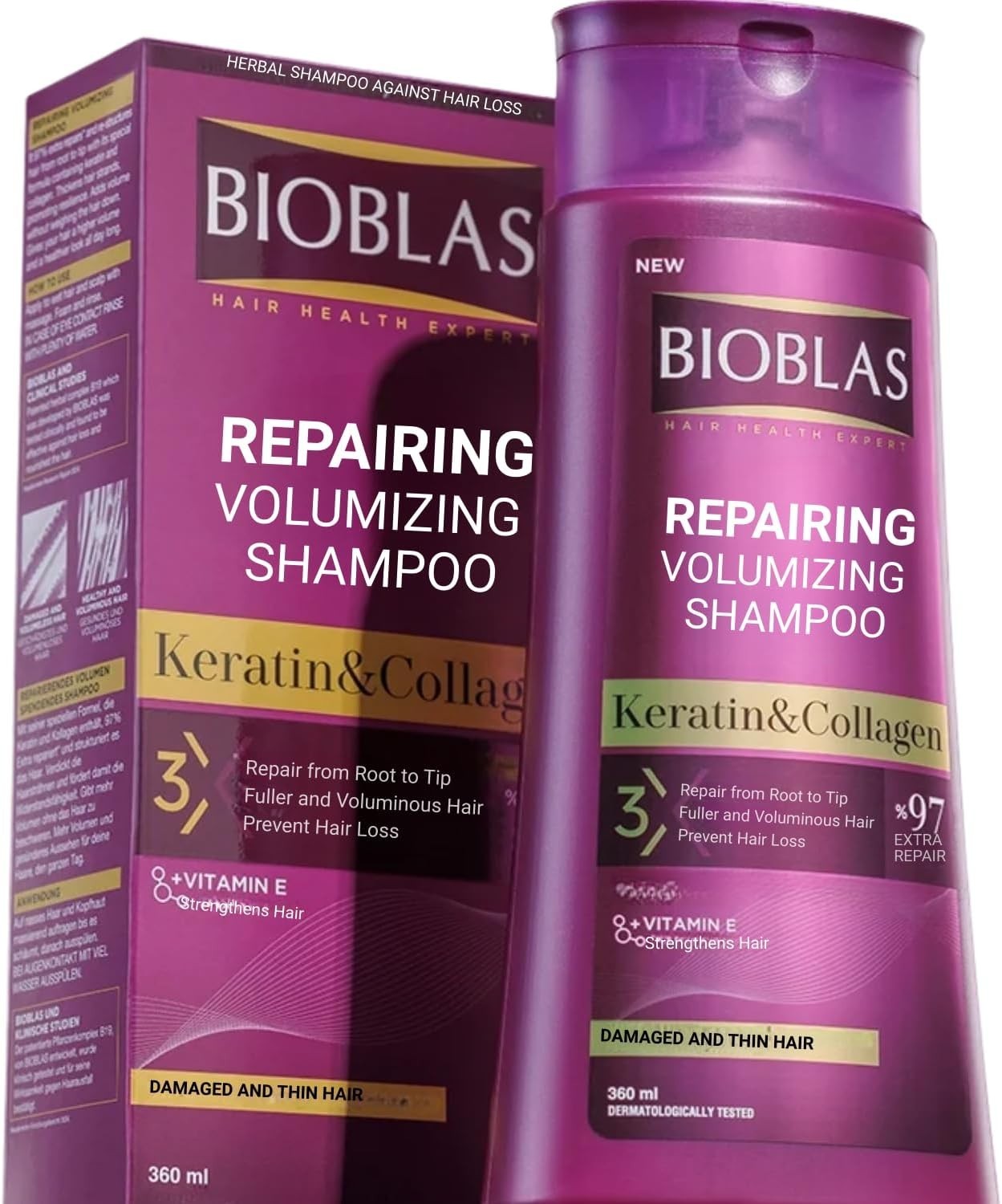 Bioblas Herbal Shampoo anti Hair Loss Collagen + Keratin 360ml volume +Hair grow
