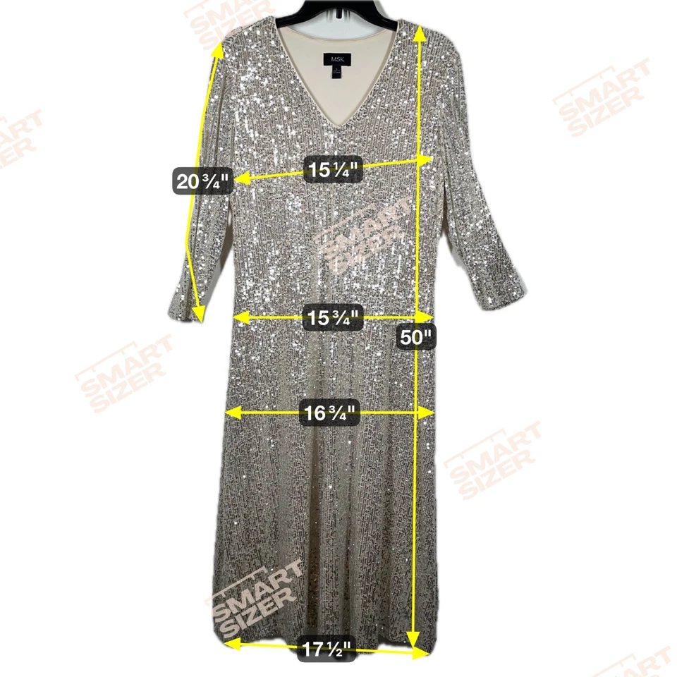 Vestido formal MSK para mujer talla grande crema manga larga cuello en V discoteca fiesta lentejuelas Foto 3 de 4