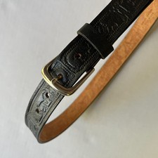 Vtg Leather WESTERN Cowboy Belt Boys L 28-30 Black Genuine Leather Made in USA
