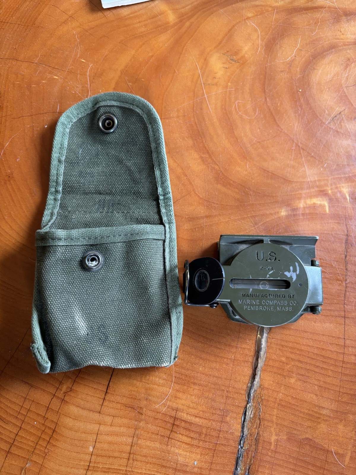 Vtg 1953 Usmc Korean War Lensmatic Field Compass and pouch Pembroke Mass