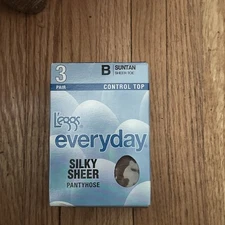 LEGGS Silky Sheer Toe Pantyhose Control Top B Suntan 3 Pair NIB New In Box