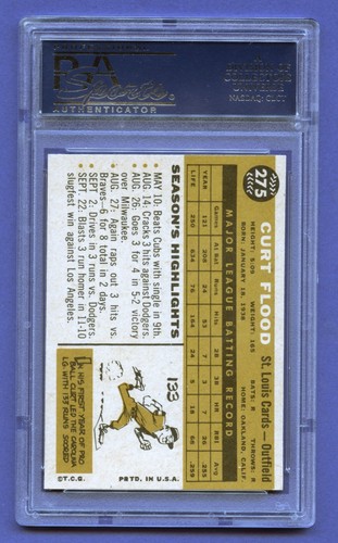1960 CURT FLOOD PSA 8 NM-M TOPPS ST. LOUIS CARDINALS CENTERED COLOR (#275) RZC - Picture 3 of 4