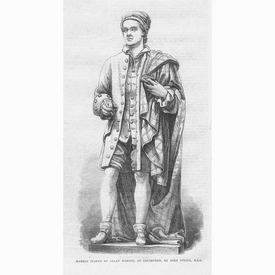 Marmor Statue von Allan Ramsay in Edinburgh - antiker Druck 1865
