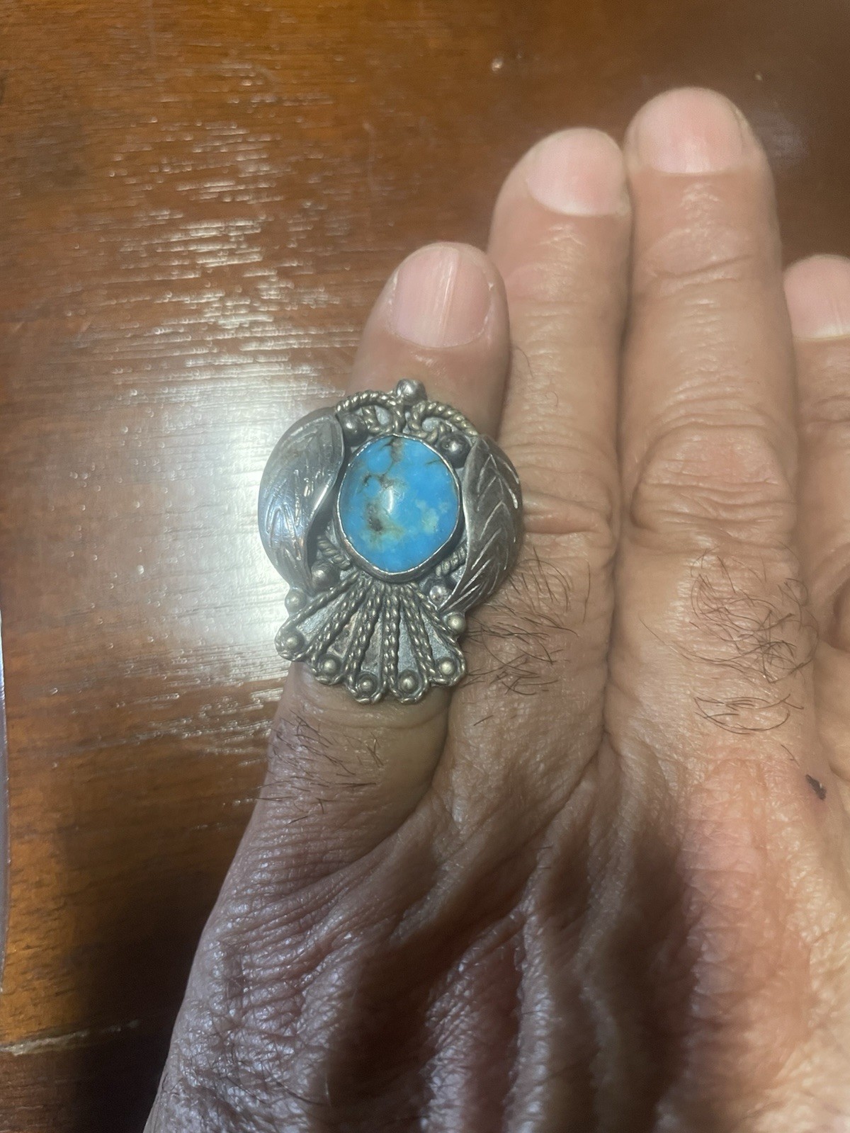 Native American turquoise Thunderbird ring size 6 - image 5