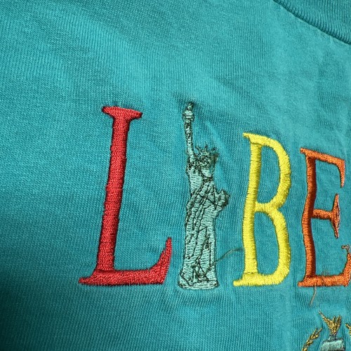 Camiseta Vintage Bordada Liberty Talla XL Superior Idealine Multicolor Verde azulado - Imagen 8 de 24