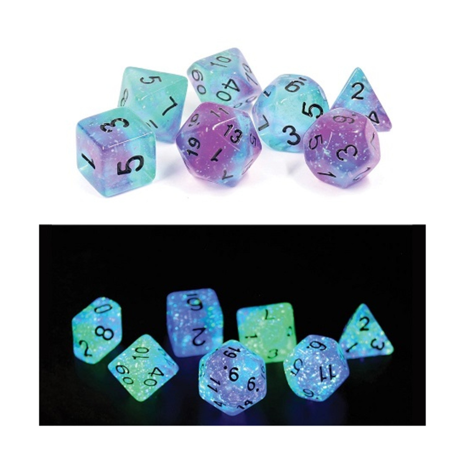 Sirius Dice Poly Set - Peacock Glowworm (7) New