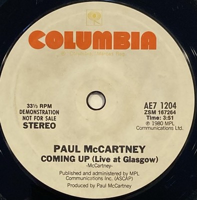Paul McCartney   Coming Up (Live At Glasgow)   Columbia - AE7 1204   1980 45 RPM