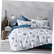 100 Washed Cotton Duvet Cover - Blue King 104"x90" Nuoyaa No Comforter 