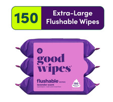 Goodwipes Flushable Butt Wipes, Plant Based, Lavender Scented, 3 Pack 50 count 