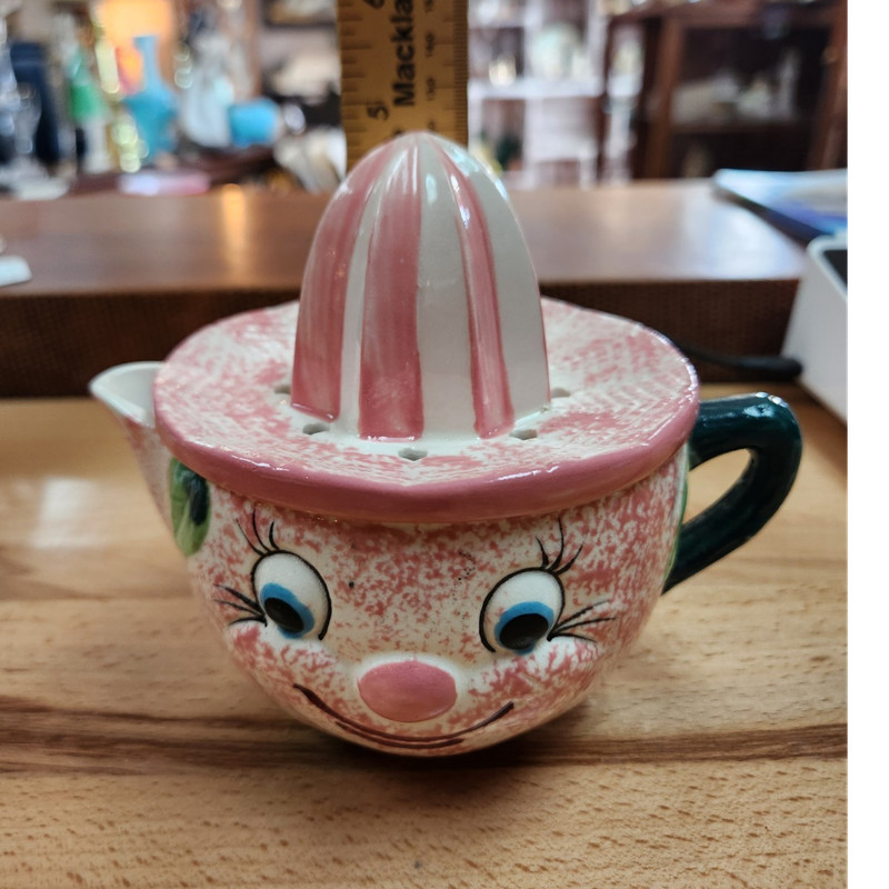 Ceramic Novelty Face Citrus Juicer Manual Press Pink White Green 193358