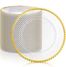 Clear Charger Plates Gold Beaded Rim 13 Inch Decorative Wedding Dinner Table