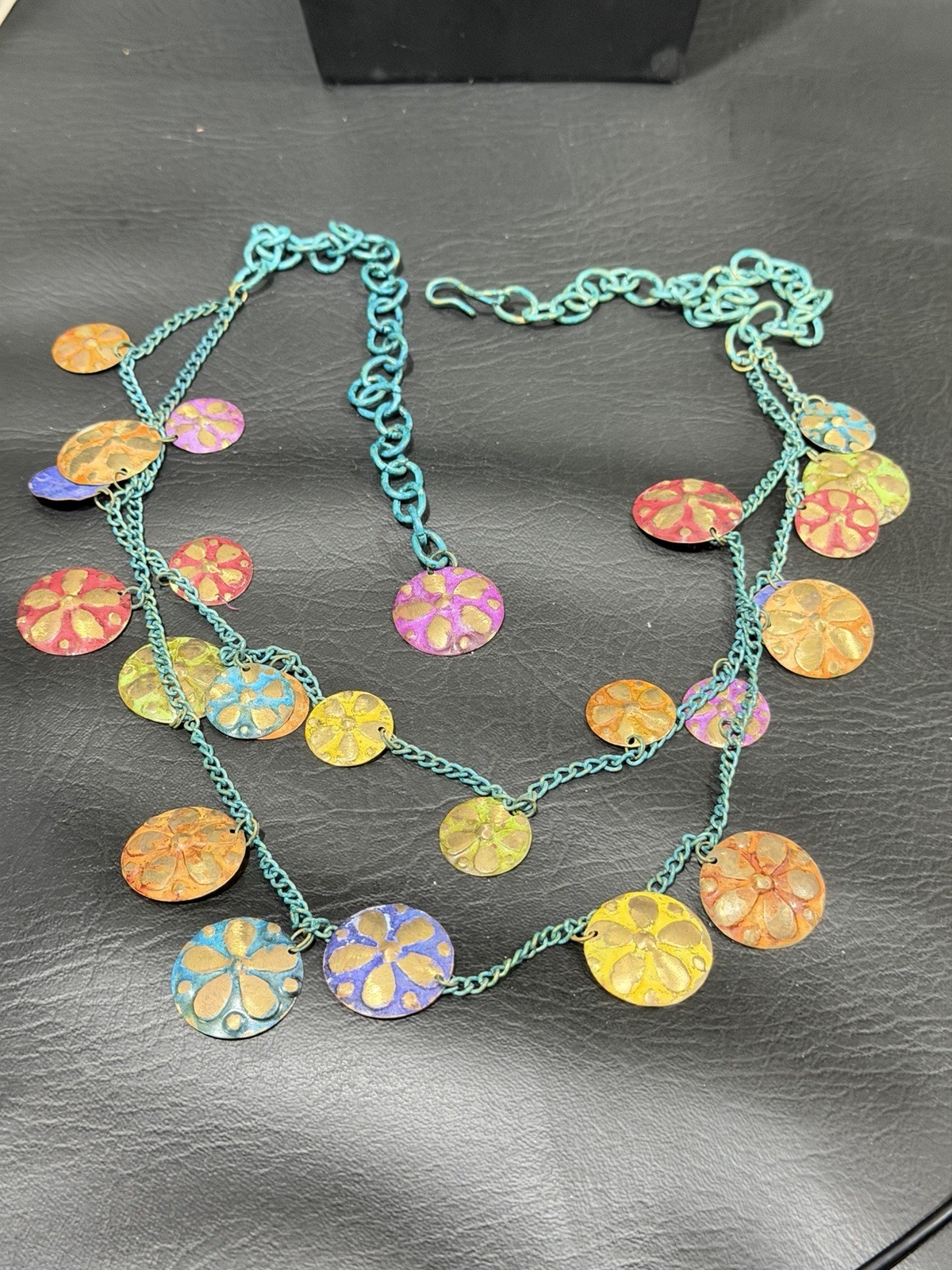 Artisan Multicolor Hammered Disc Statement Neckla… - image 9