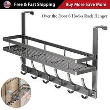 Metal Over the Door 6 Hooks Coat Towel Clothe Bag Hanger Rack Bathroom Organizer