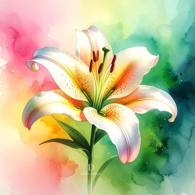 Watercolor Lily Flower Digital Download Printable Floral Wall Art JPG
