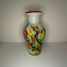 Vintage Italian Confetti Art Glass 10  Hand-Blown Ginger Jar Shape Vase (1970s).