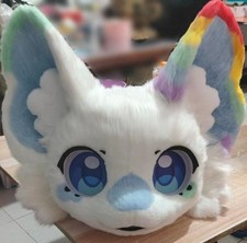 Fursuit Long haired Dog Fox Mascot Party Halloween Fur Cosplay head 