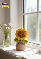 Crochet Sun Flowers Potted Flower, Handmade Knitted Sun Flores Birthday Gifts fo